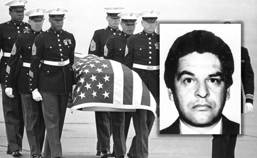 In this March 8, 1985, file photo, U.S. Marine Corps pallbearers carry the casket holding the body of slain U.S. Drug Enforcement agent Enrique Camarena Salazar after it arrived at North Island Naval Air Station, in San Diego. Mexican drug lord Rafael Caro Quintero was only ever sentenced in Mexico for the killing of Camarena and Mexican pilot Alfredo Zavala Avelar in 1985, but his gang apparently killed as many as six U.S. citizens in the western city of Guadalajara around the same time.