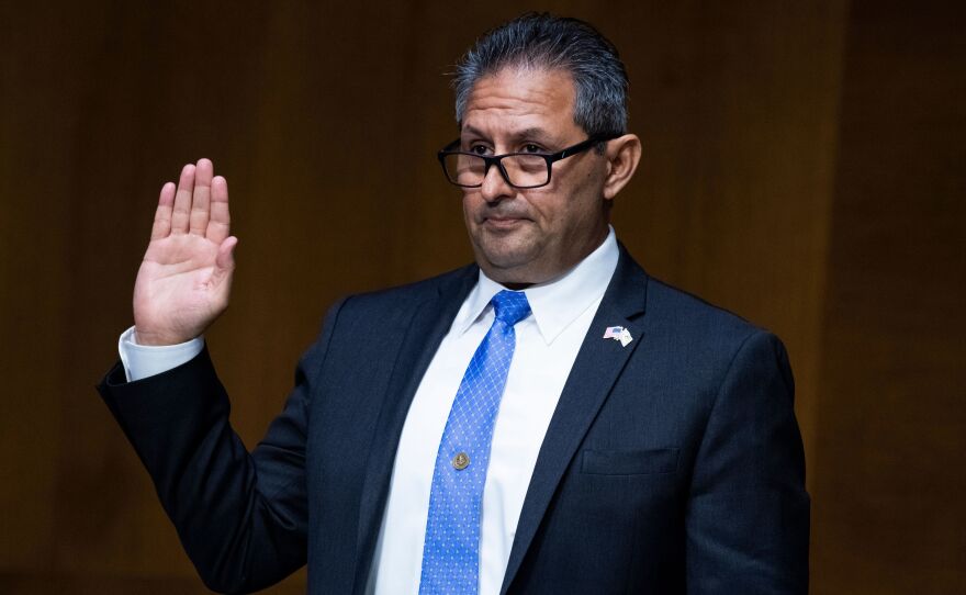 Michael Carvajal, director of the Federal Bureau of Prisons, is sworn in during the Senate Judiciary Committee hearing on June 2, 2020.