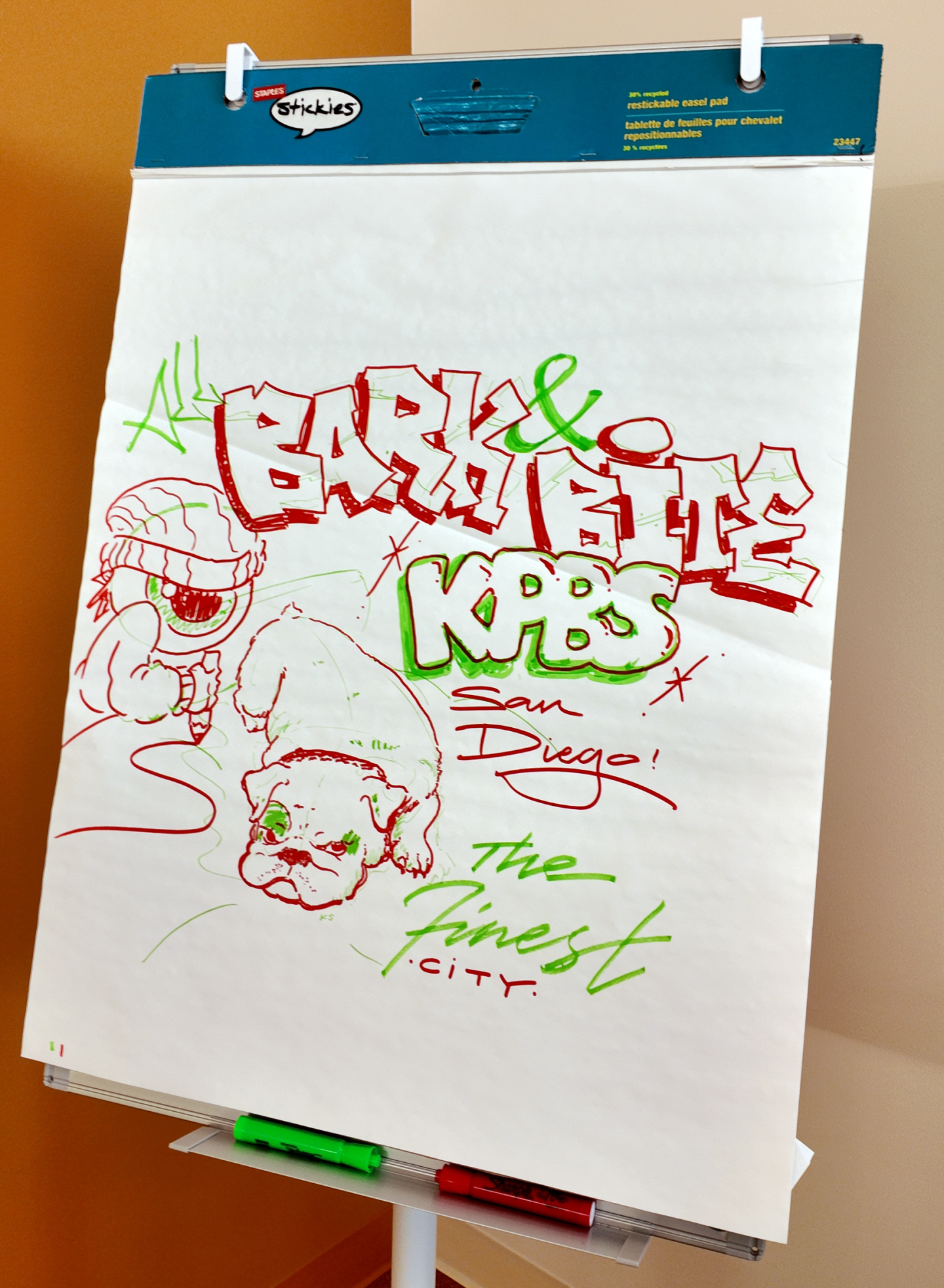 A drawing Koy Sun created for KPBS while waiting backstage before KPBS Podcasts Live: The Art of Protest on July 12, 2026.