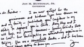 Shortly after he was appointed U.S. ambassador to China, Jon Huntsman sent this letter to  President Obama, calling him "a remarkable leader." With the Republican diplomat now considering a presidential run, a Democratic activist bought the website jonhuntsman.com and posted the letter there.