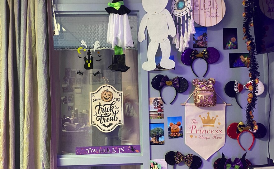 Ratcliff's hospital room is decorated with Disney memorabilia, cards and posters.