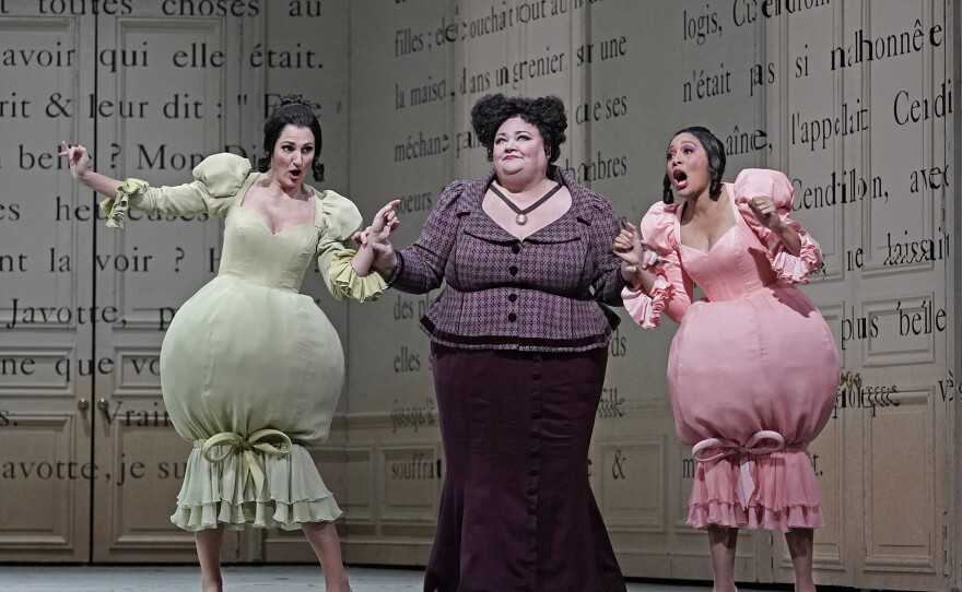 Maya Lahyani as Dorothy, Stephanie Blythe as Madame de la Haltière, and Jacqueline Echols as Naomie in GREAT PERFORMANCES AT THE MET "Cinderella." 