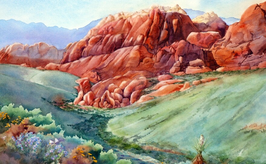The National Parks Arts Foundation is not the only group to have an artist-in-residence program. The federal Bureau of Land Management also has a program — and it has produced works like this one, Susan Thiele's "Calico Springtime," painted in Red Rock Canyon, Nev.