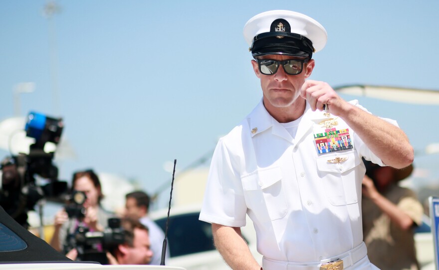 Navy SEAL Special Operations Chief Edward Gallagher during a recess in his trial this summer in San Diego, Calif.