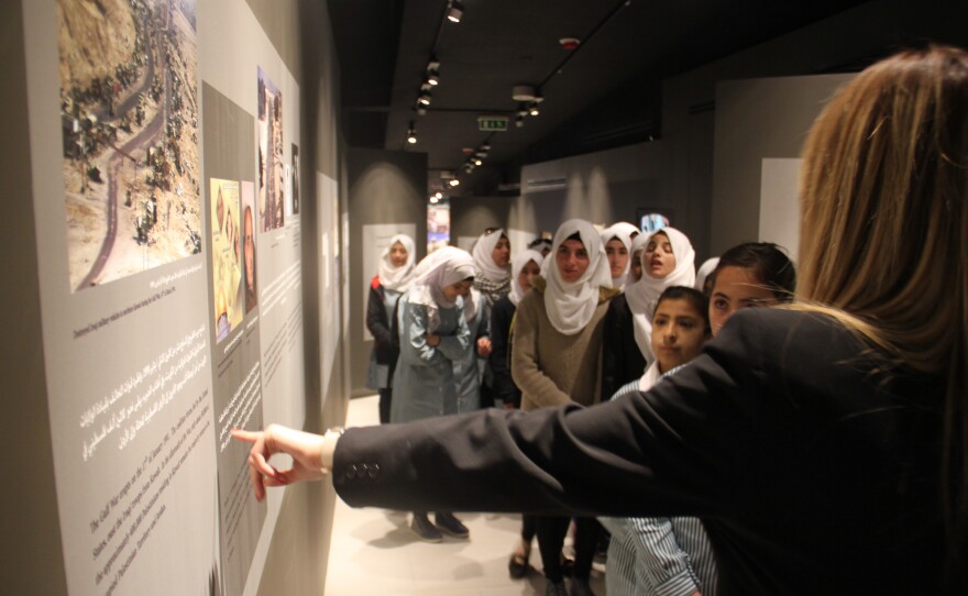 Schoolchildren visit the new Arafat Museum.