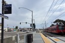 A trolley leaves the Clairemont Drive Station, Aug. 27, 2025.