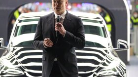 Tesla CEO Elon Musk speaks during the official opening of the new Tesla electric car manufacturing plant on March 22, 2022 near Gruenheide, Germany.