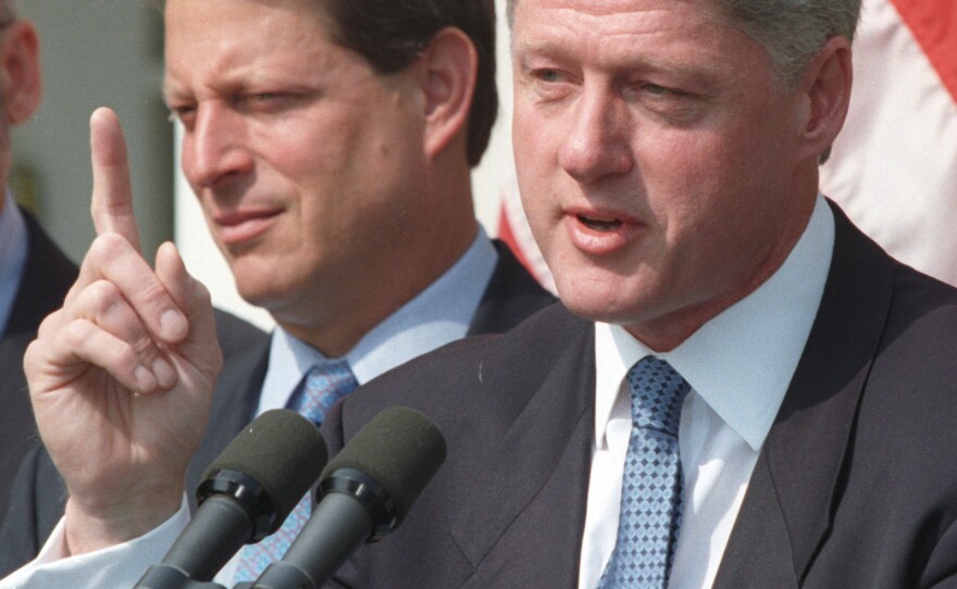 Former President Bill Clinton (and then-Vice President Al Gore) in 1996, the year Clinton signed the Defense of Marriage Act.