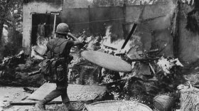 A soldier burning down a hut in My Lai village. Ron Haberle’s photos of My Lai were published in The Cleveland Plain Dealer more than a year after the events of March 16, 1968.