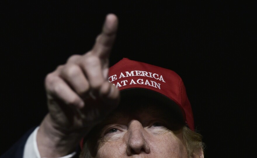 Donald Trump addresses a campaign rally in Moon Township, Pa., Sunday in Allegheny County near Pittsburgh.