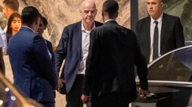 FIFA president Gianni Infantino leaves after attending a Women AFCON 2026 soccer match between Malawi and Zambia, in Rabat, Morocco, Wednesday, Aug. 5, 2026.