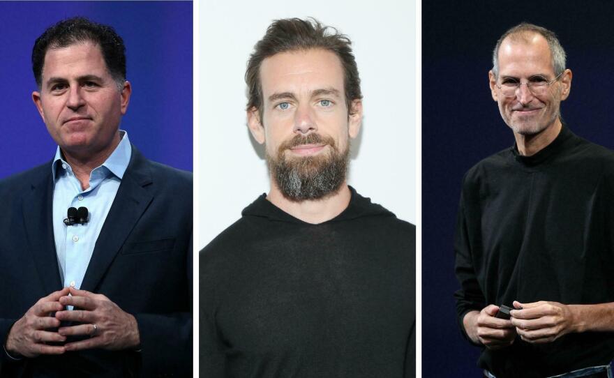 Dell CEO Michael Dell (left) in 2013, former Twitter CEO Jack Dorsey in 2018 and former Apple CEO Steve Jobs in 2009.