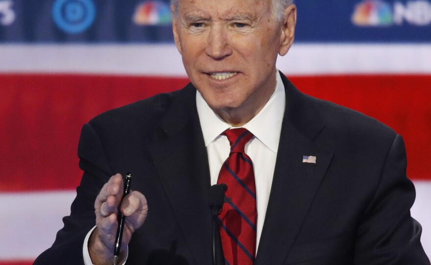 Former Vice President Joe Biden speaks during the debate, hosted by NBC News and MSNBC.