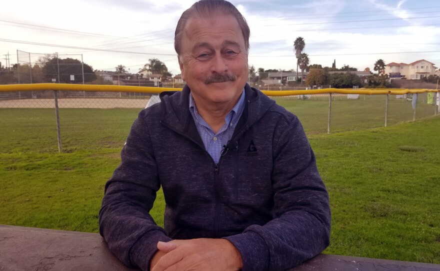 Monty McIntyre, a candidate for San Diego City Council District 7, talks at Lake Murray, Dec. 10, 2019.