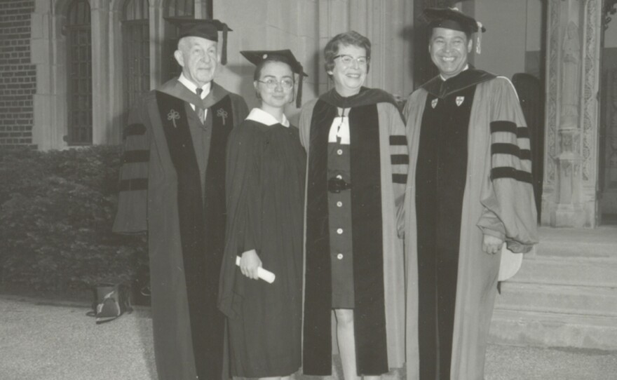 Hillary Clinton (second from left) during her 1969 commencement at Wellesley College.