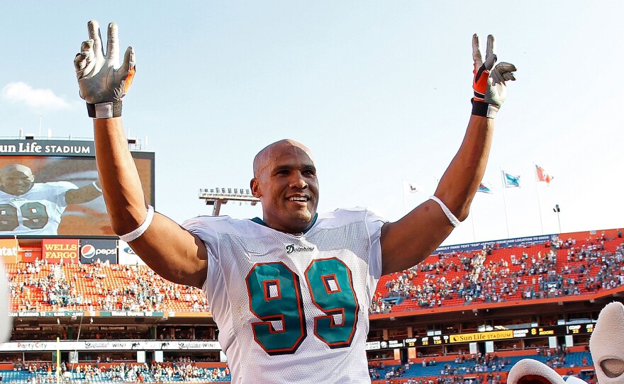 Taylor played the vast bulk of his football as a Miami Dolphin. After the final game of his NFL career, he was carried off the field by teammates.