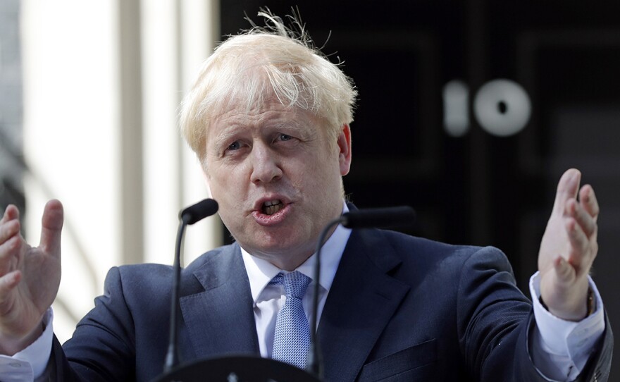 A leaked Brexit document predicts a "catastrophic collapse" of the U.K.'s infrastructure if Britain leaves the EU with no deal. Above, British Prime Minister Boris Johnson gestures as he speaks outside 10 Downing Street in London in July.