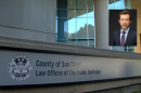 An undated photo of the exterior of the San Diego County Office of the Public Defender's office. Inset: an undated photo of San Diego County Public Defender Randy Mize.