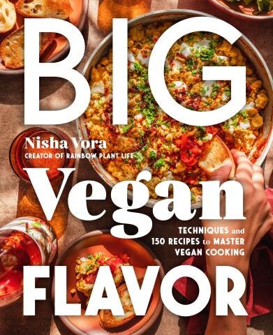 The book cover for Nisha Vora's "Big Vegan Flavor" is shown.