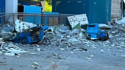 This shows vehicles damaged by debris after powerful earthquake in the Mindanao region, Philippines Monday, June 8, 2026.