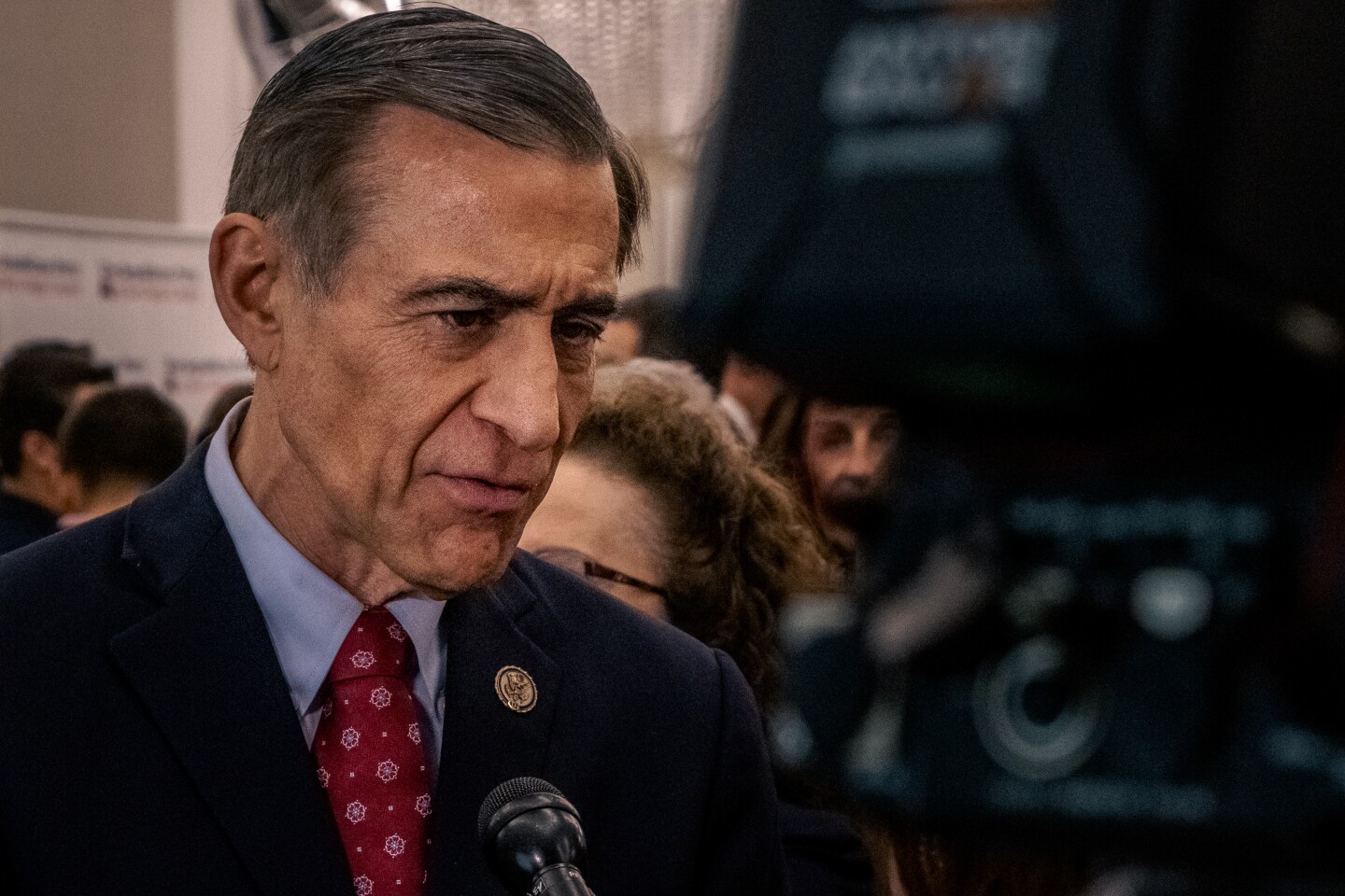 Rep. Darrell Issa (R-Vista) talks to the crowd at the county's Republican Party election night event in downtown San Diego, Nov. 8, 2022.
