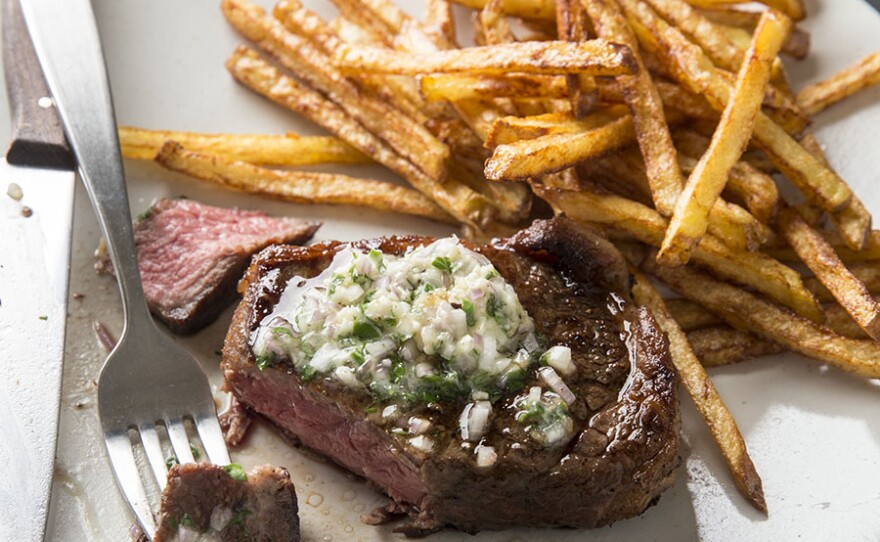 Host Bridget Lancaster makes Easy Steak Frites.