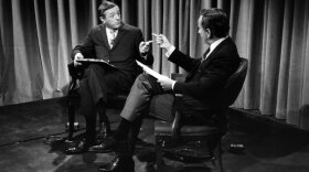 William F. Buckley, Jr. and Gore Vidal on an ABC News set during the 1968 conventions.