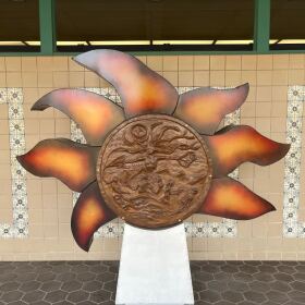 The sculpture, "Return of the Kumeyaay Creator" is seen outside the SDSU Imperial Valley Library in this undated photo.