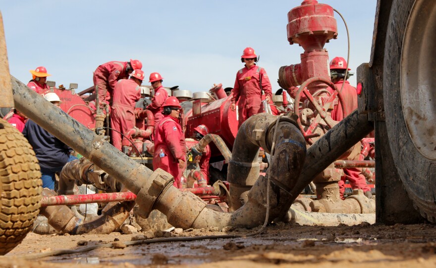 This undated photo shows frack operation in the Permian Basin of Texas, the nation's highest-producing oilfield. The Basin was once the floor of an ancient seabed that today is laden with hydrocarbons.