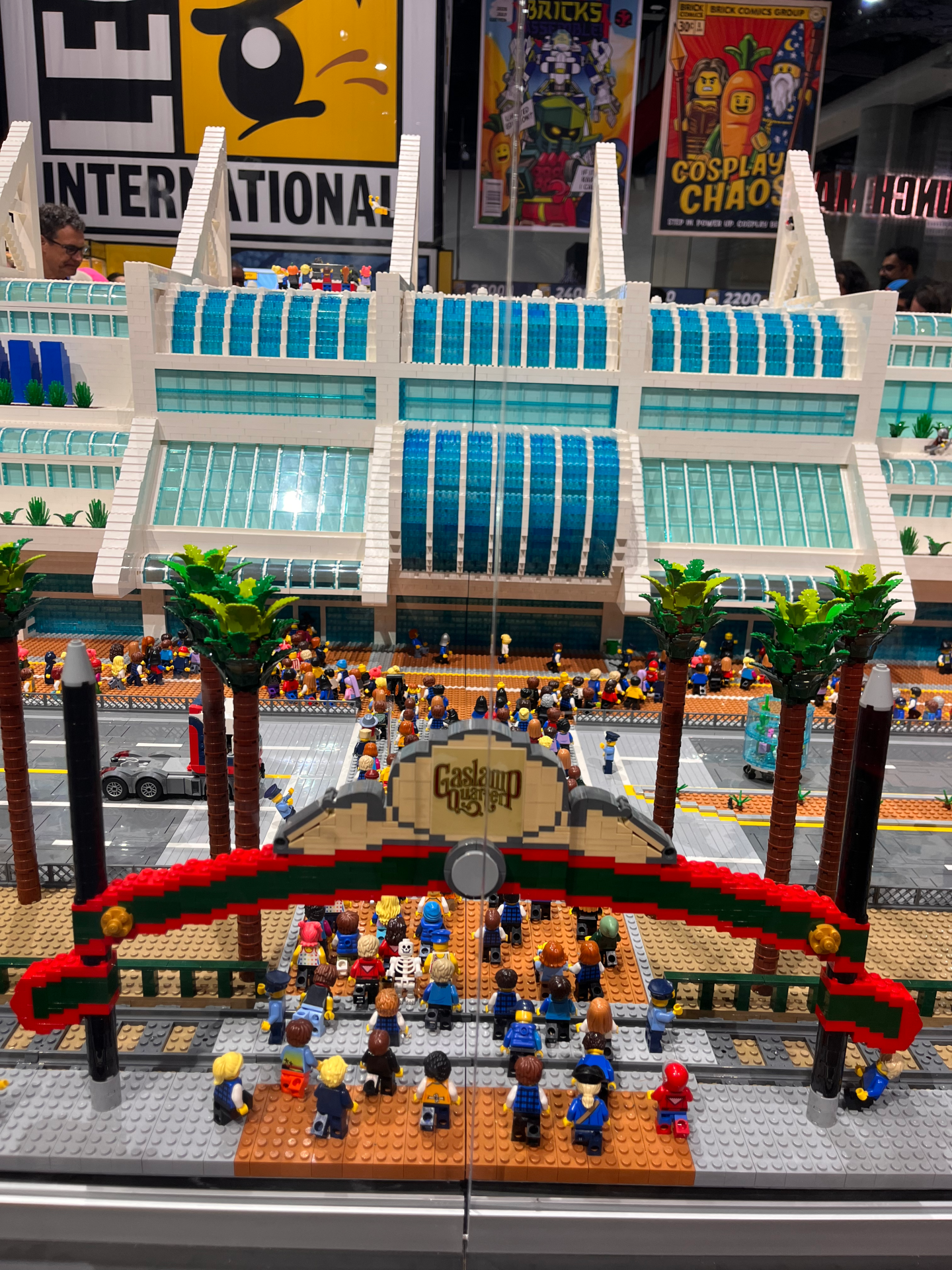 LEGO minifigures cross the tracks under a brick-built Gaslamp Quarter sign — a miniature nod to one of the most iconic entry points into Comic-Con. Photo taken July 25, 2025.