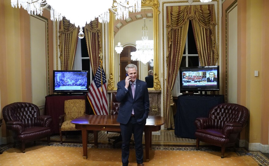Rep. Kevin McCarthy (R-Calif.) calls his mom after being elected speaker after 15th rounds of votes.