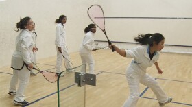 The girls team warms up before a match at Urban Nationals in a scene from "Above The Tin." 