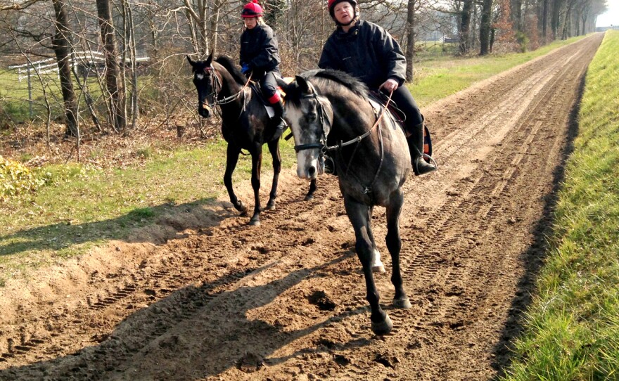 Rarick rides on practice tracks at Maison Lafitte, the lush horse country west of Paris where she trains.