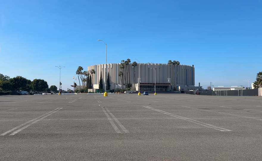 The Pechanga Arena surrounded by its big parking lot on December 2, 2025.