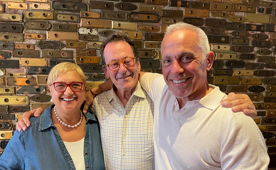 Chef Lidia Bastianich with Geoffrey Drummond and Geoffrey Zakarian at Becco in New York