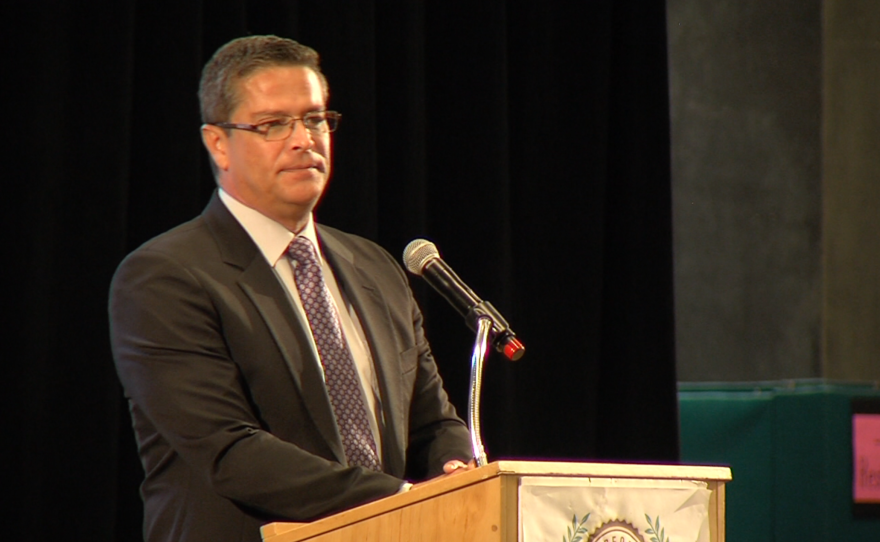 John Carlos Frey gives the keynote address at the All Peoples Breakfast, Jan. 18, 2016.