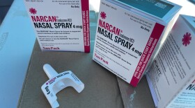 Pictured are three boxes of Narcan and one nasal spray dose out of the box. Oct. 27, 2021.