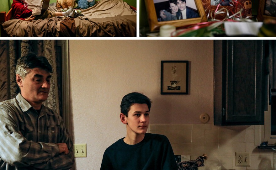 The Rahimovs live in a spare, tidy duplex in Kansas City, Mo. Their youngest son, Rasool (top left) is a fan of Pokémon and loves computer games. Murad, pictured below with his father in the family's kitchen, is now in high school and says his dream is to work for NASA.