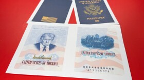 A sample of a limited release of a commemorative U.S. passport that celebrates America's 250th birthday and features a picture of President Donald Trump, is photographed Tuesday, April 28, 2026.