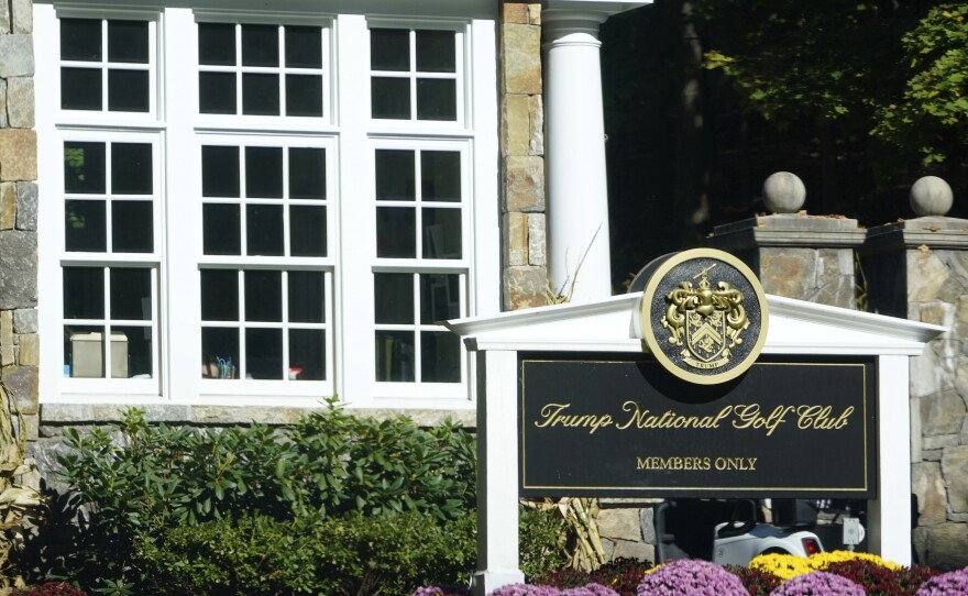 The entrance to Trump National Golf Club is seen in Briarcliff Manor, N.Y., on Wednesday. Former President Donald Trump's company is under criminal investigation by a district attorney in the New York City suburb into whether it misled officials to cut taxes for a golf course there.