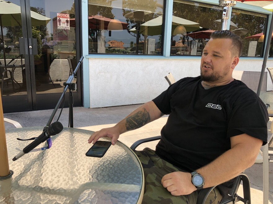 Defend East County founder Justin Haskins during an interview with KPBS in Santee, Calif. July 16, 2021.
