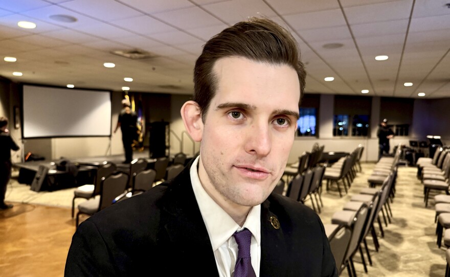 Lehigh County, Pennsylvania Executive Joshua Siegel sits for an interview after his first State of the County address in Allentown, Pa., on Feb. 26.