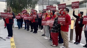 Emergency room nurses rally outside of UC San Diego Health's Jacobs Medical Center in La Jolla.