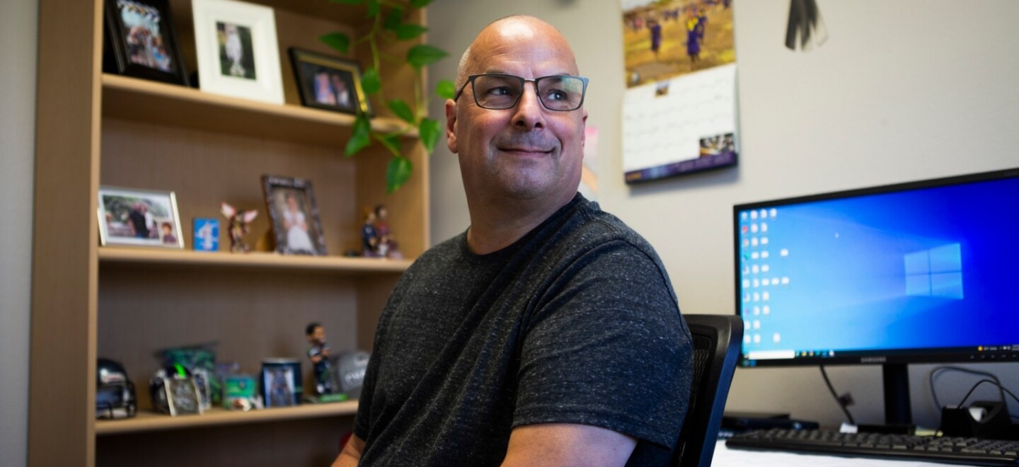 Terry Fiscus, a counselor at Turning Point Community Programs, sits in his office in Sacramento on Thursday, June 23, 2022.