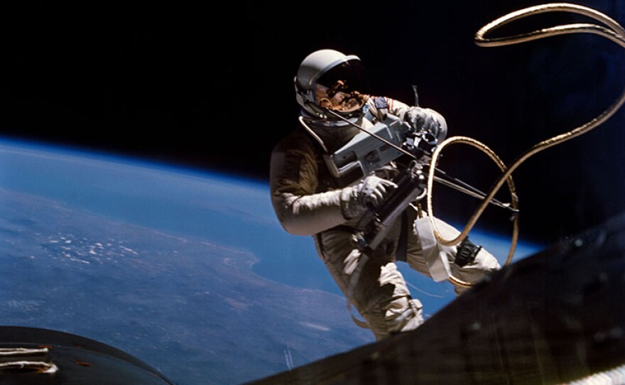 Ed White, the first American to walk in space, on Gemini 4 mission.  June 3, 1965.