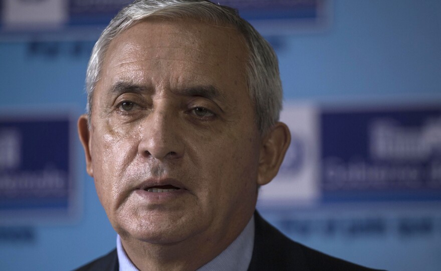 Guatemala's former President Otto Pérez Molina gives a press conference at the Interior Ministry in Guatemala City.