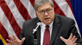 In this Oct. 15, 2020, file photo Attorney General William Barr speaks during a roundtable discussion on Operation Legend, a federal program to help cities combat violent crime in St. Louis.