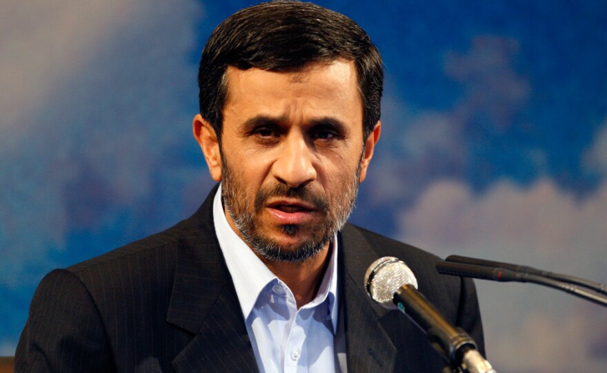 Iranian President Mahmoud Ahmadinejad speaks with the media in Tehran on Sept. 7. Ahmadinejad plans to visit with U.S. academics while in New York for a United Nations meeting.