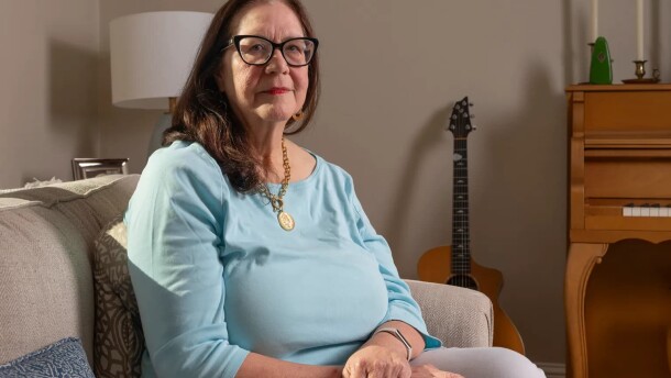 Mary Kuhn at her home in Lafayette on Oct. 10, 2025. Kuhn had urgent surgery delayed and denied by Blue Shield of California for over half a year before finally getting it approved in June of 2025. 