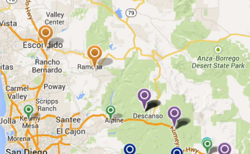 San Diego Gas & Electric's outage map showed at least 14 incidents at 11 a.m. on April 30, 2014.